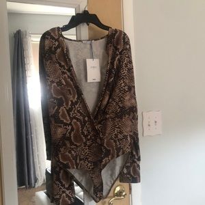 Zara plunging brown snakeskin bodysuit